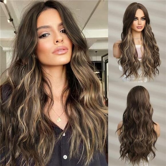 Women Cosplay Daily Natural Hair Wig Heat Resistant Fiber - Blonde Highlight Amazon.com : SAPPHIREWIGS Blonde Lace Front Wig Long Wavy  main image 3